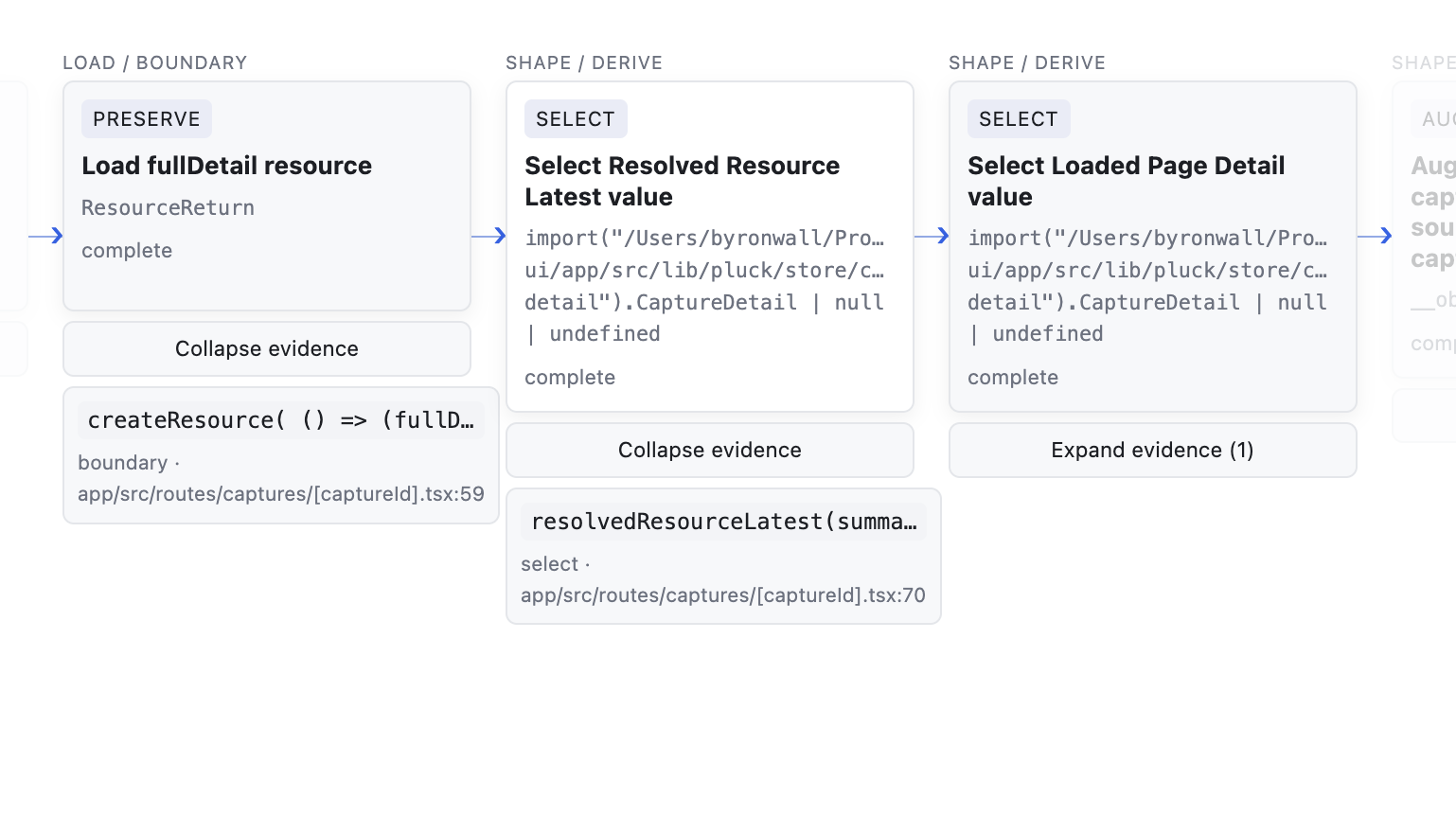 Trajectory cards showing import statements as prominent evidence