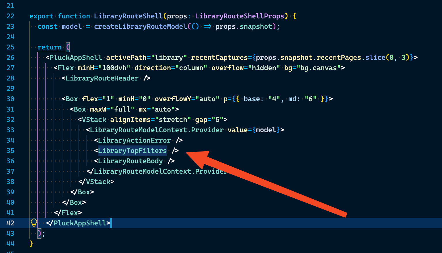 Source context for the missing Library filter component connection