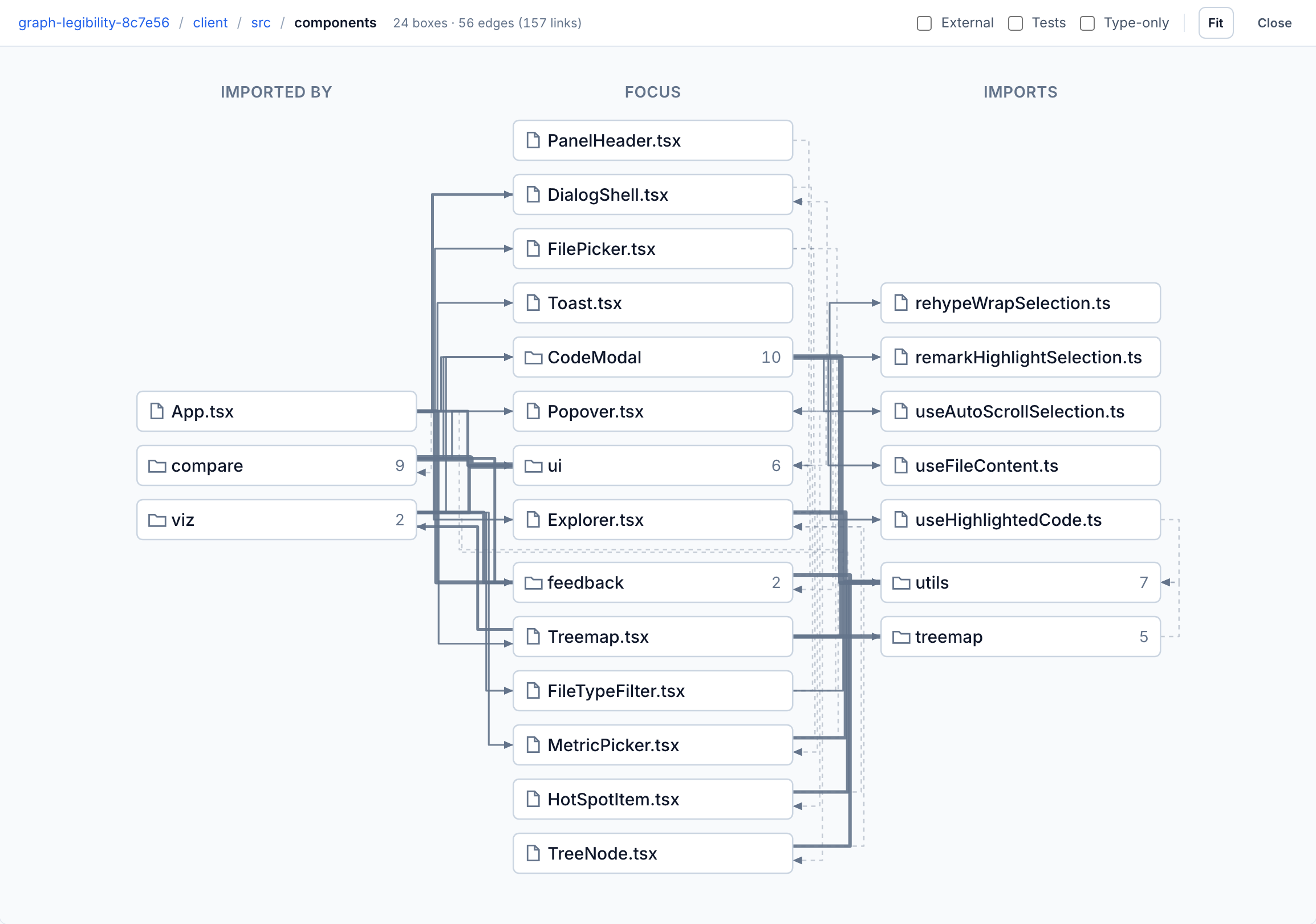 components focus after packing: three columns that fill the viewport