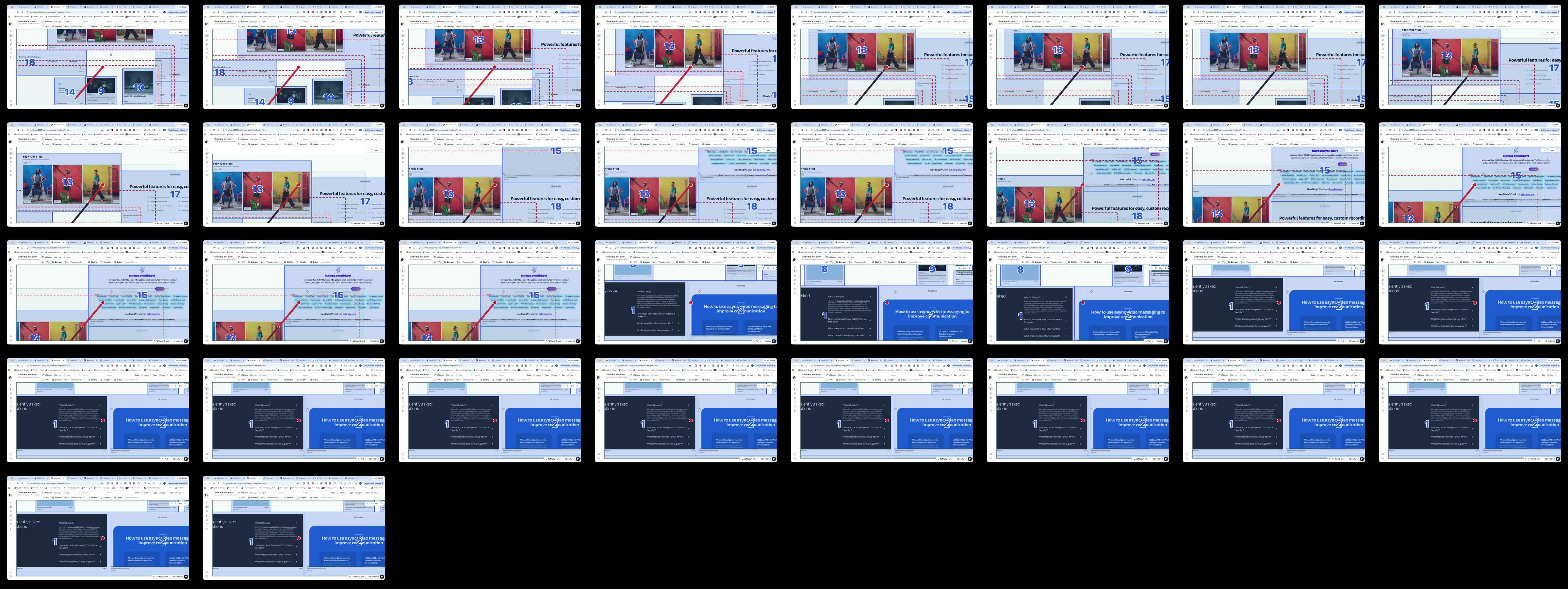 A contact sheet of decoded Pluck inventory screen recording frames showing the canvas reset while panning