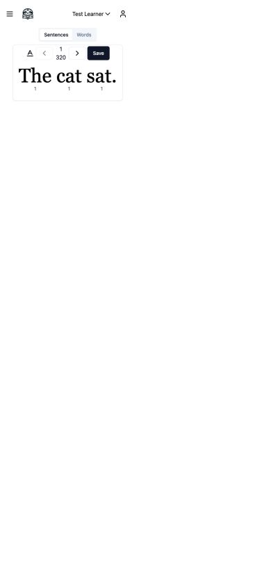 Baseline fawnix.rocks mobile reader with a compact sentence card below the header and a large empty area below it