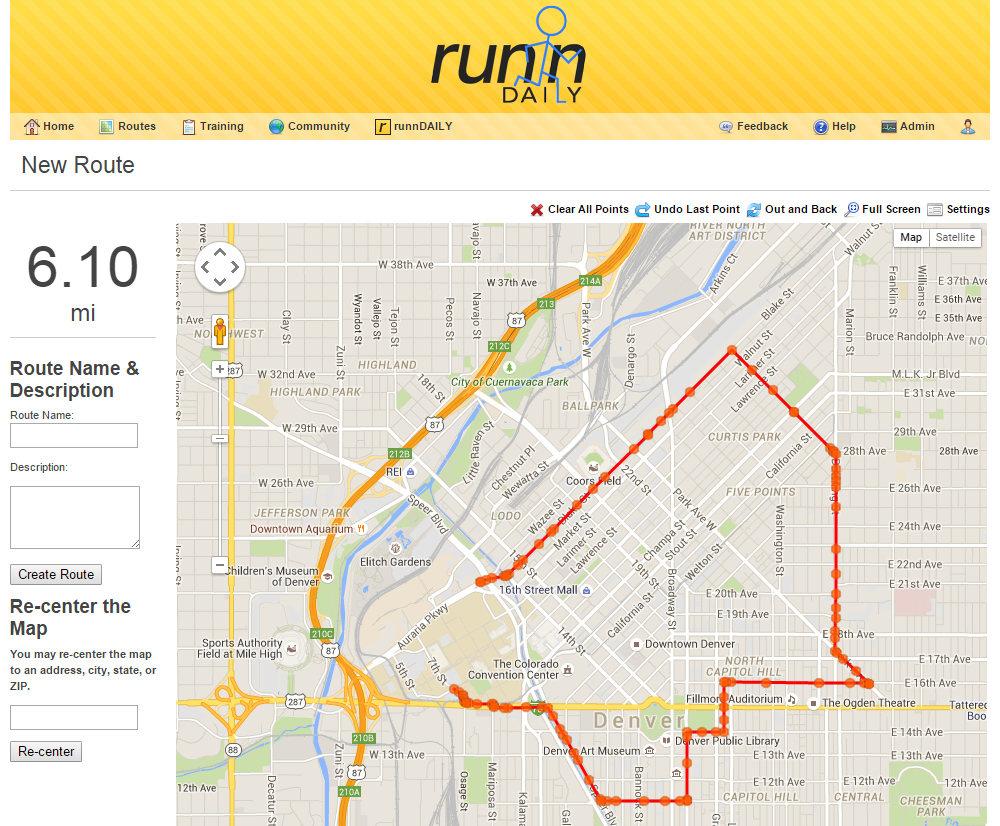 runnDAILY route creation page