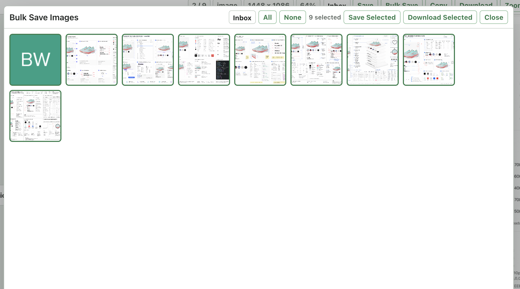 Bulk image save grid for selecting page images
